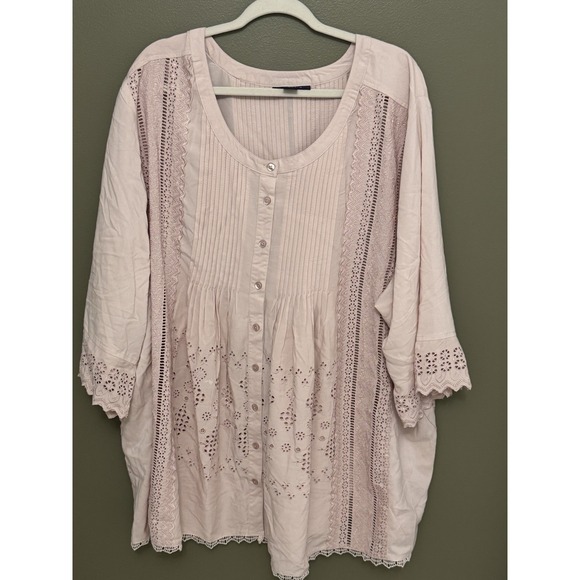 Roaman's Tops - Roamans Woman's Plus Size Top Embroidery Flowy Eyelet Lace Bell Sleeves Size 30w